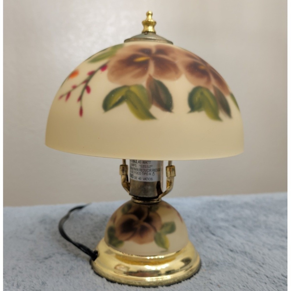 Reverse Painted Accent Table Lamp Floral Garden Touch Sensitive 4 Level 12" X 8" - Picture 1 of 9
